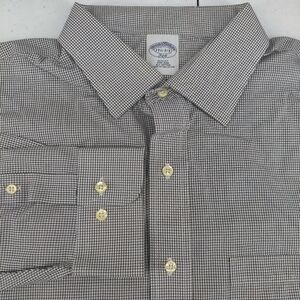 Brooks Brothers 346‎ Shirt Men 17.5 Slim Fit Non Iron Plaid Check White Black